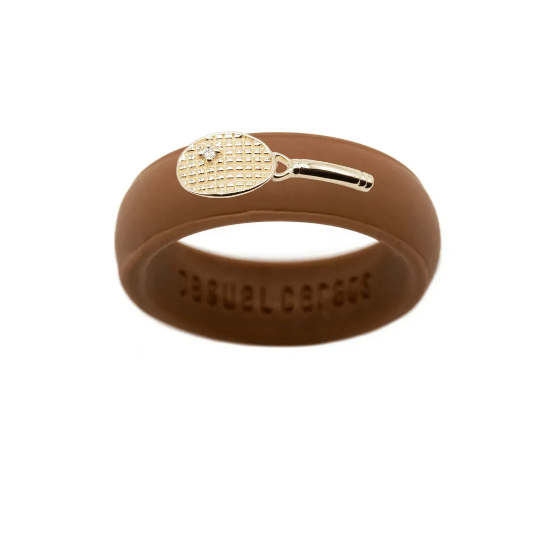 Yellow Gold Diamond Tennis Racket Silicone Ring - Size 7