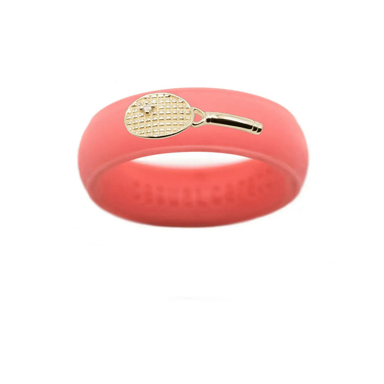 Yellow Gold Diamond Tennis Racket Silicone Ring - Size 7