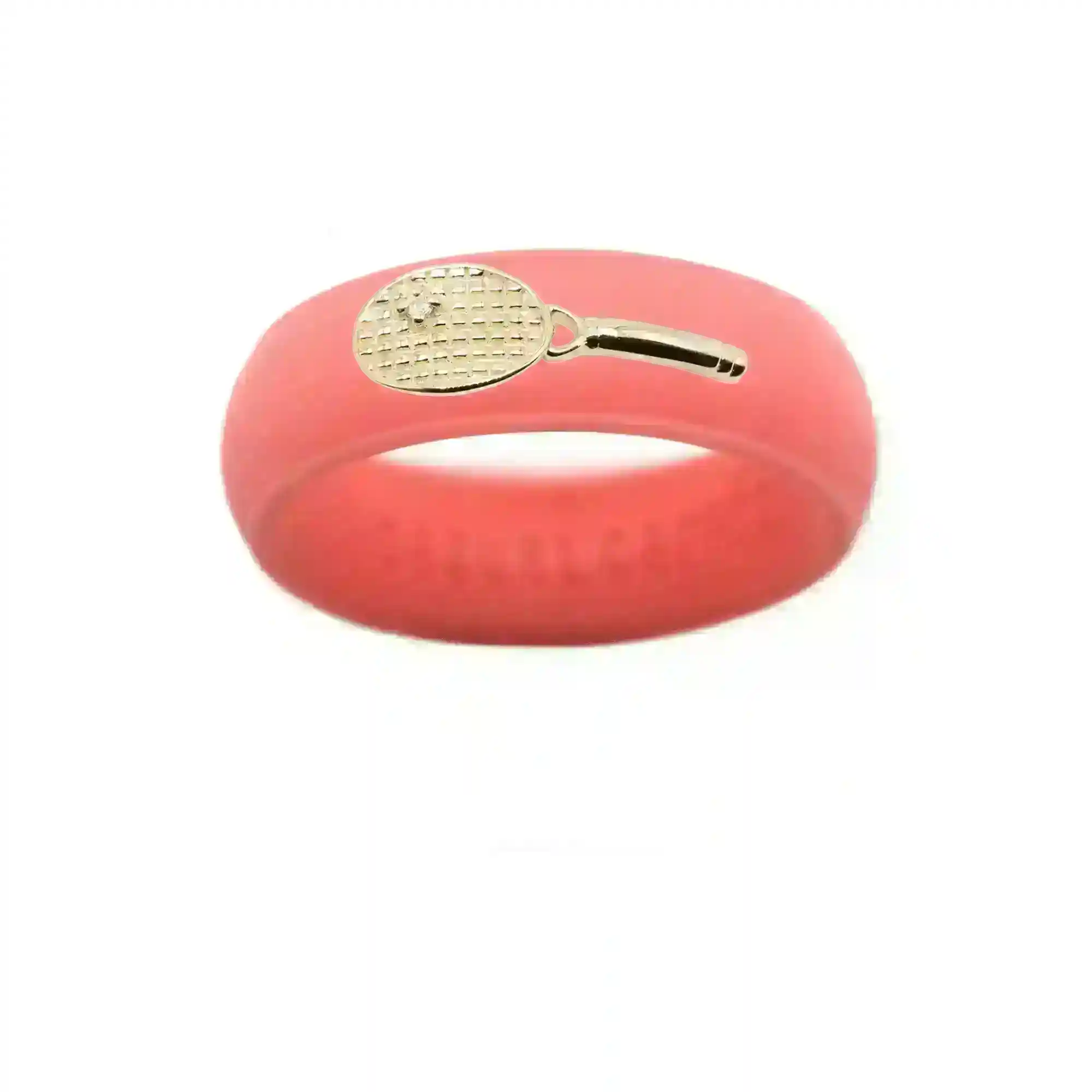 Yellow Gold Diamond Tennis Racket Silicone Ring - Size 5