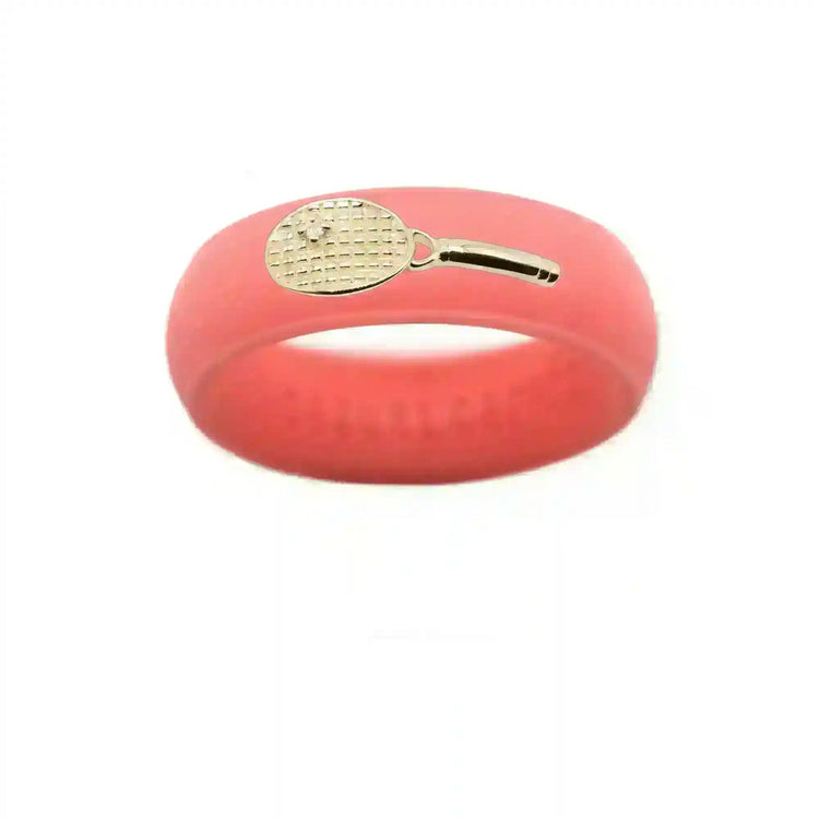 Yellow Gold Diamond Tennis Racket Silicone Ring - Size 9