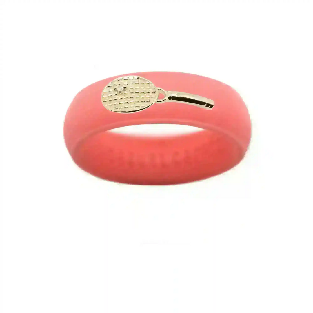Yellow Gold Diamond Tennis Racket Silicone Ring - Size 9