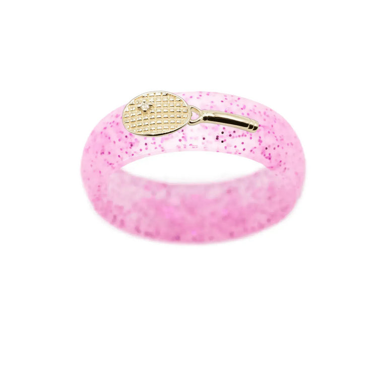 Yellow Gold Diamond Tennis Racket Silicone Ring - Size 7