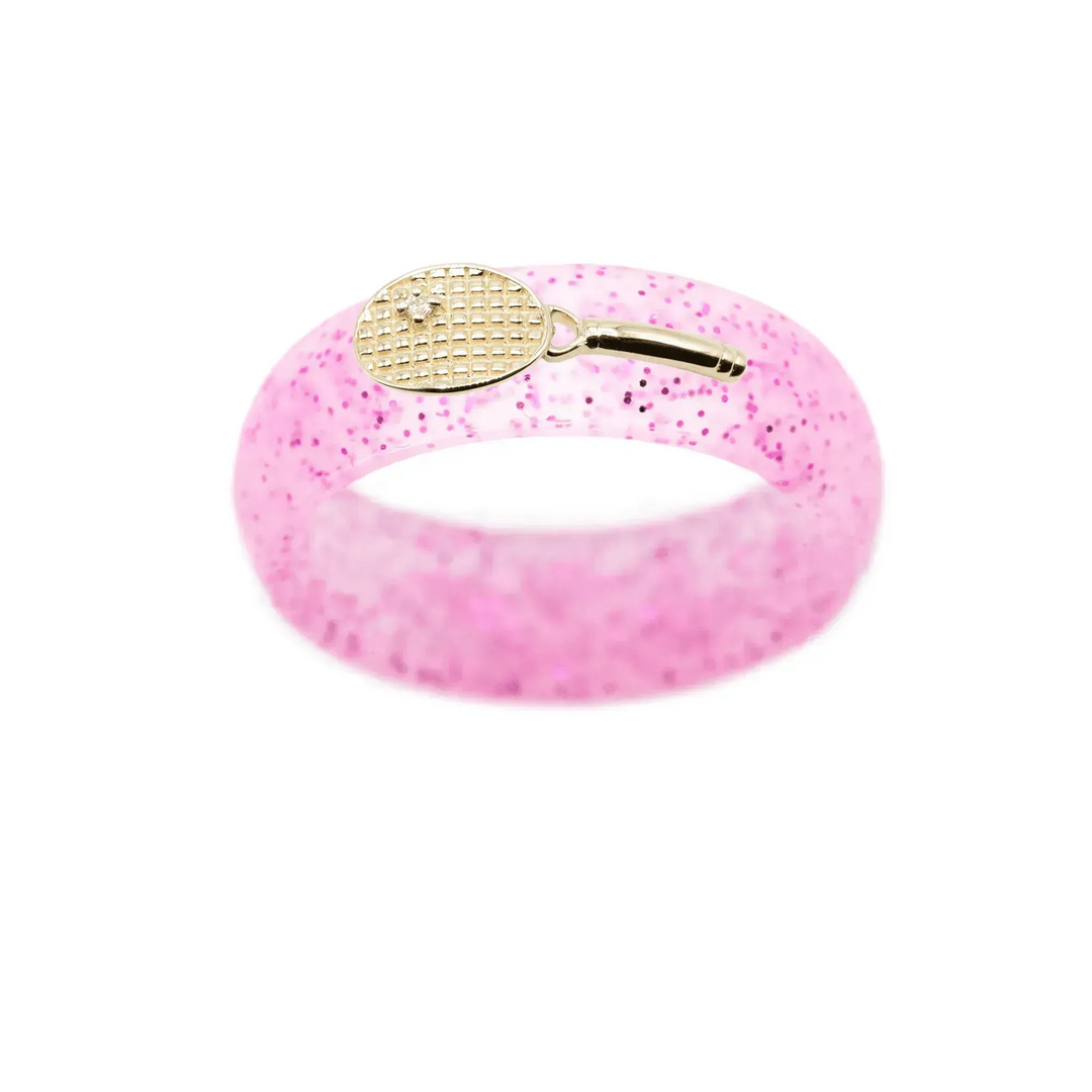 Yellow Gold Diamond Tennis Racket Silicone Ring - Size 7