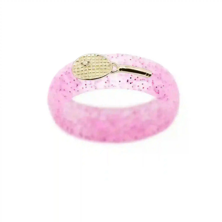 Yellow Gold Diamond Tennis Racket Silicone Ring - Size 9