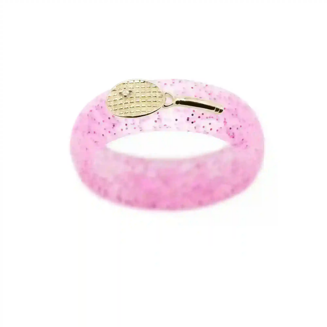 Yellow Gold Diamond Tennis Racket Silicone Ring - Size 9