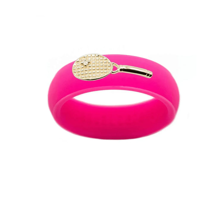 Yellow Gold Diamond Tennis Racket Silicone Ring - Size 7