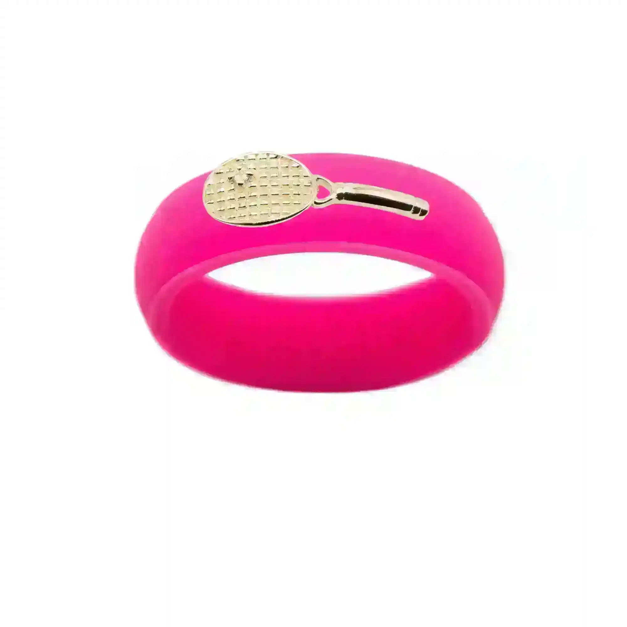 Yellow Gold Diamond Tennis Racket Silicone Ring - Size 7