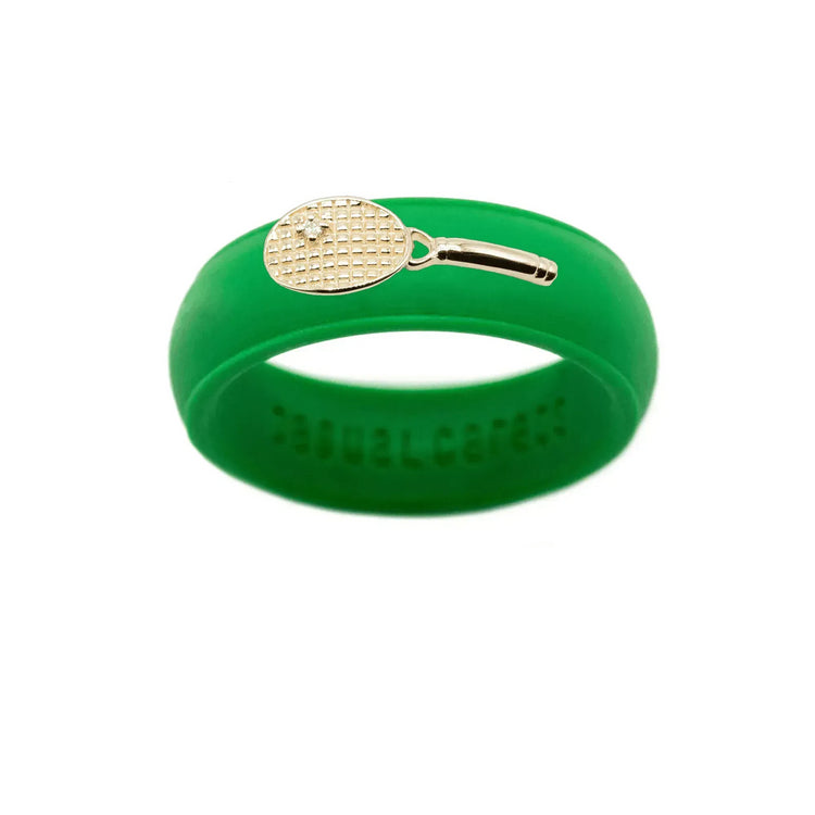 Yellow Gold Diamond Tennis Racket Silicone Ring - Size 7