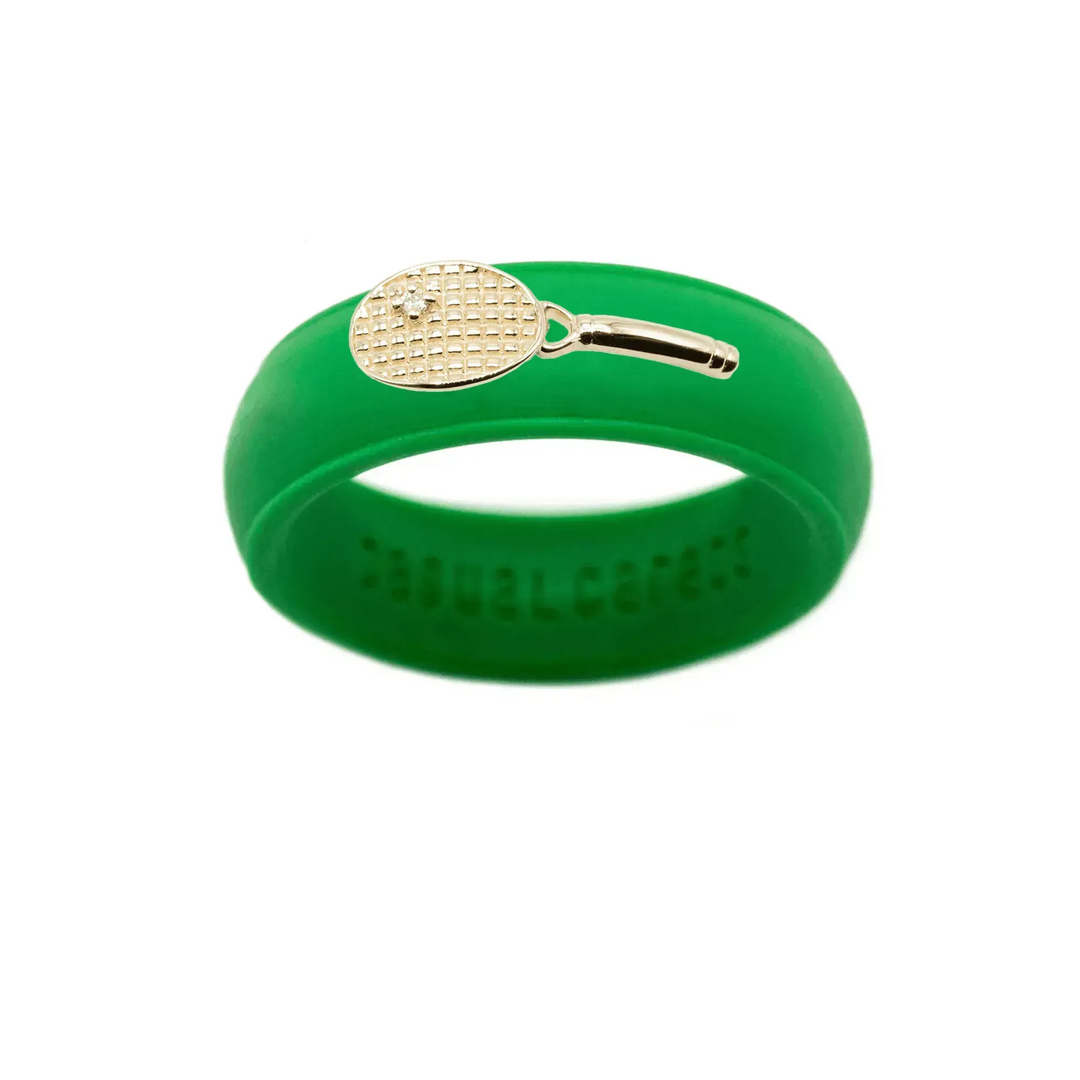 Yellow Gold Diamond Tennis Racket Silicone Ring - Size 7