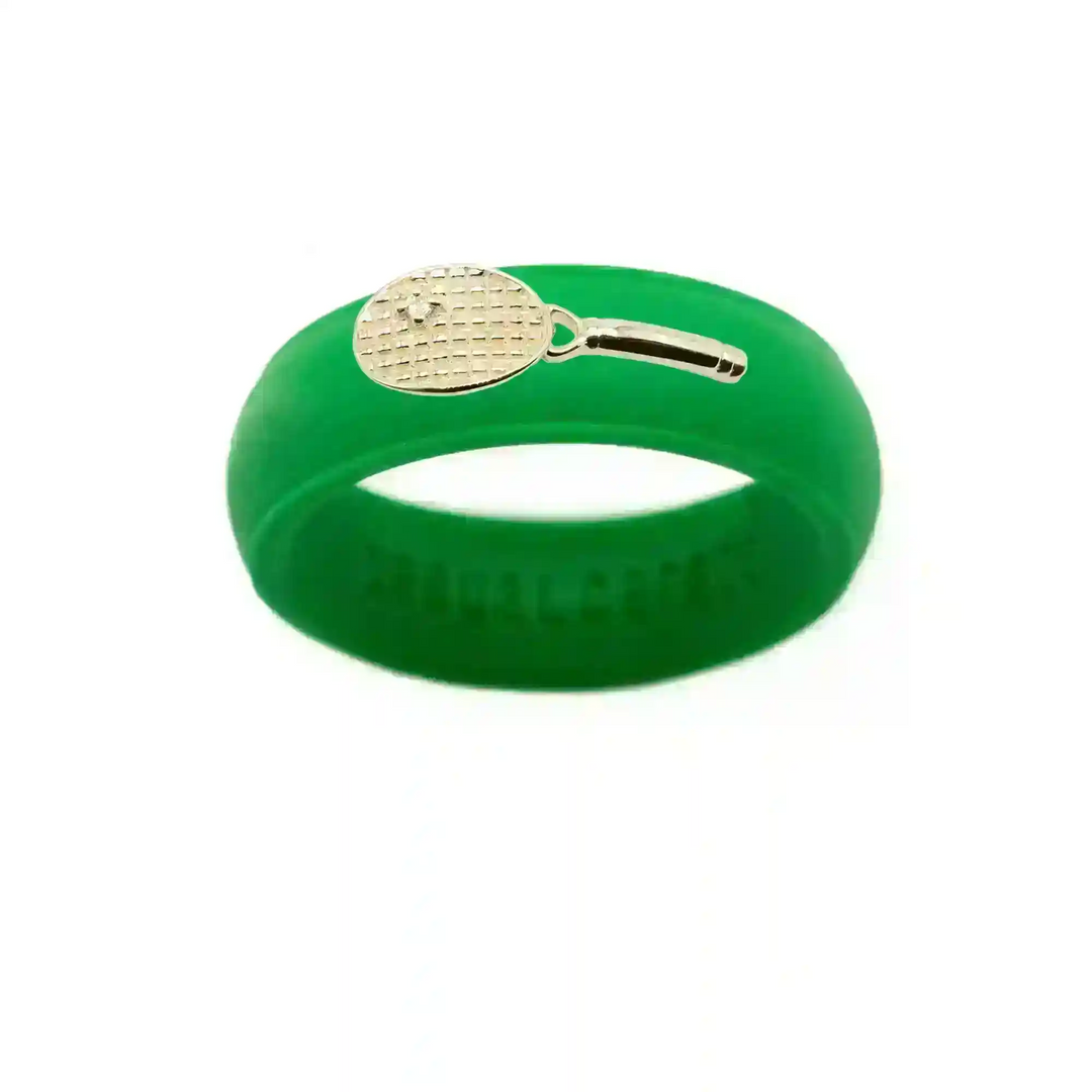 Yellow Gold Diamond Tennis Racket Silicone Ring - Size 9