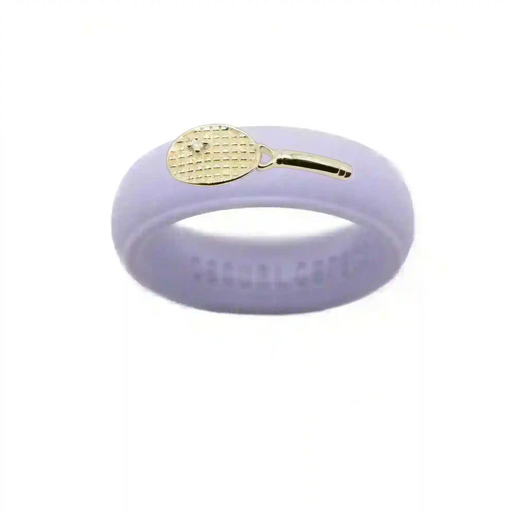 Yellow Gold Diamond Tennis Racket Silicone Ring - Size 9