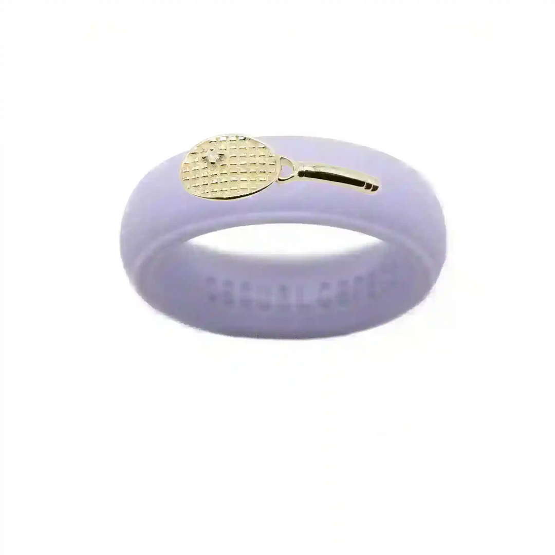 Yellow Gold Diamond Tennis Racket Silicone Ring - Size 9