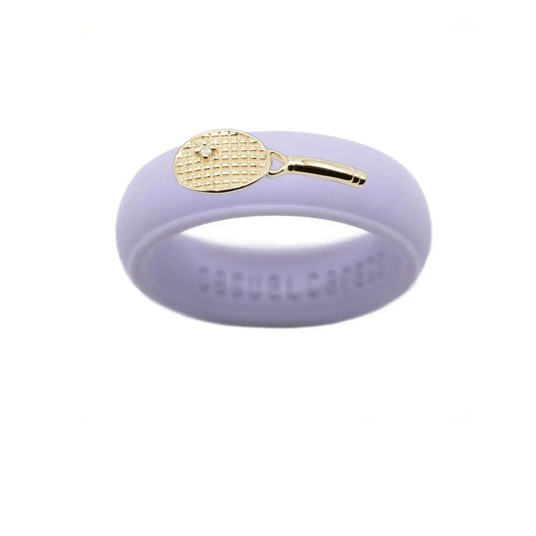 Yellow Gold Diamond Tennis Racket Silicone Ring - Size 7
