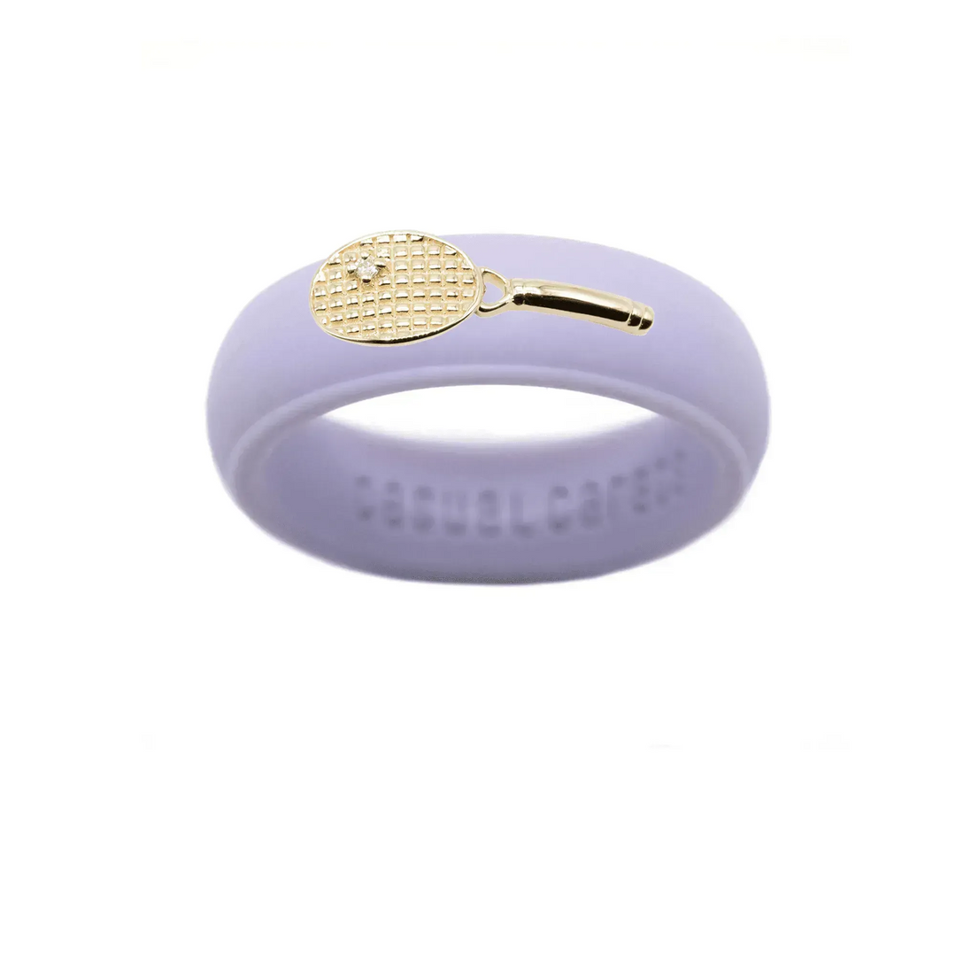 Yellow Gold Diamond Tennis Racket Silicone Ring - Size 7