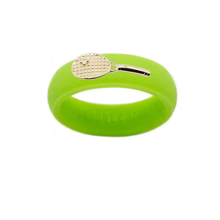Yellow Gold Diamond Tennis Racket Silicone Ring - Size 7