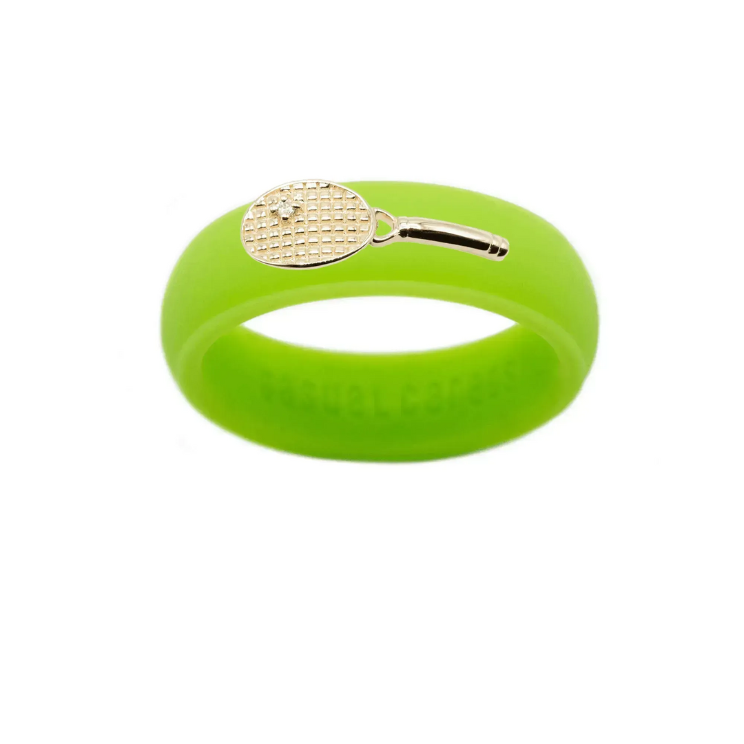 Yellow Gold Diamond Tennis Racket Silicone Ring - Size 7