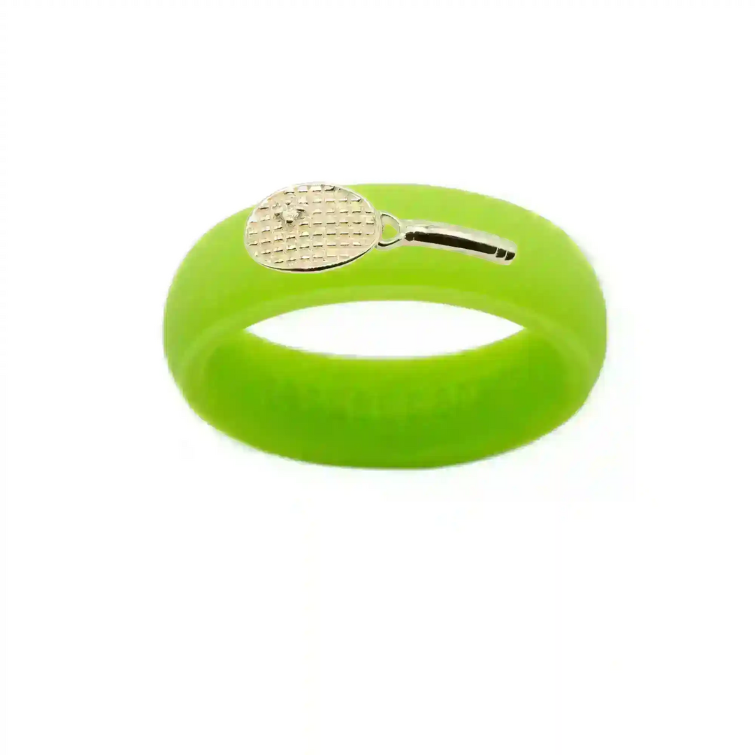 Yellow Gold Diamond Tennis Racket Silicone Ring - Size 9
