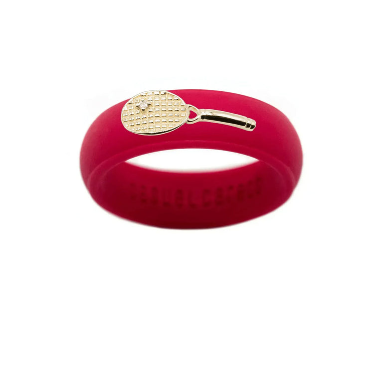 Yellow Gold Diamond Tennis Racket Silicone Ring - Size 7