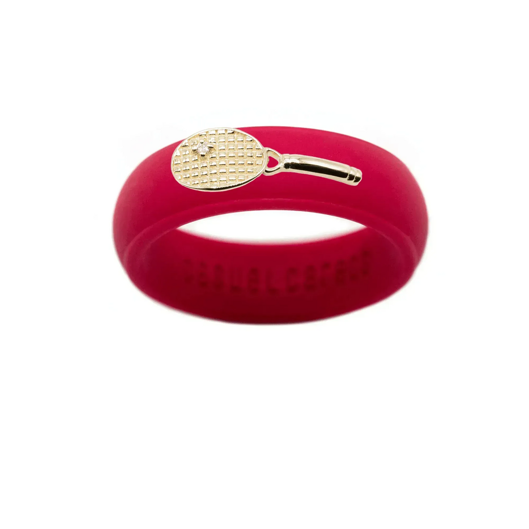 Yellow Gold Diamond Tennis Racket Silicone Ring - Size 7