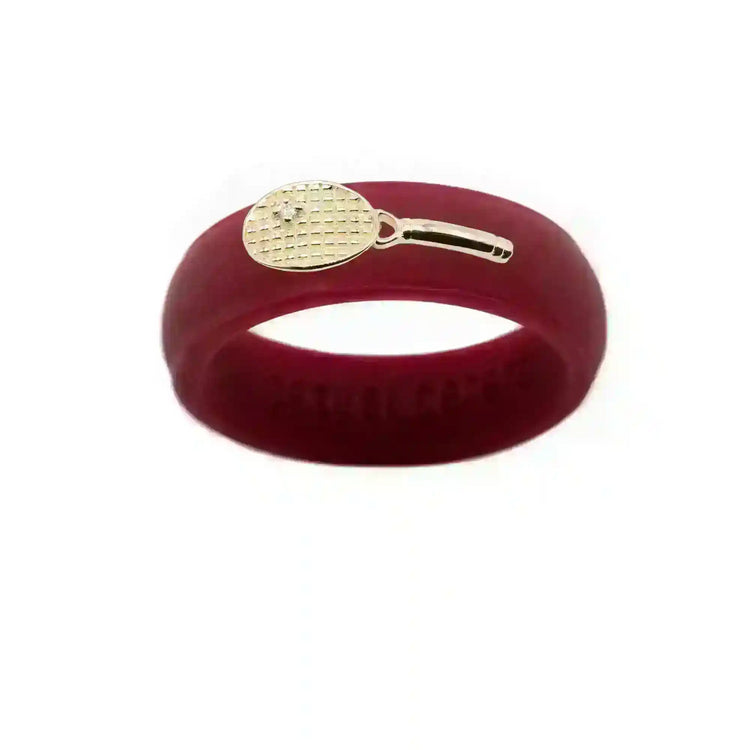 Yellow Gold Diamond Tennis Racket Silicone Ring - Size 9