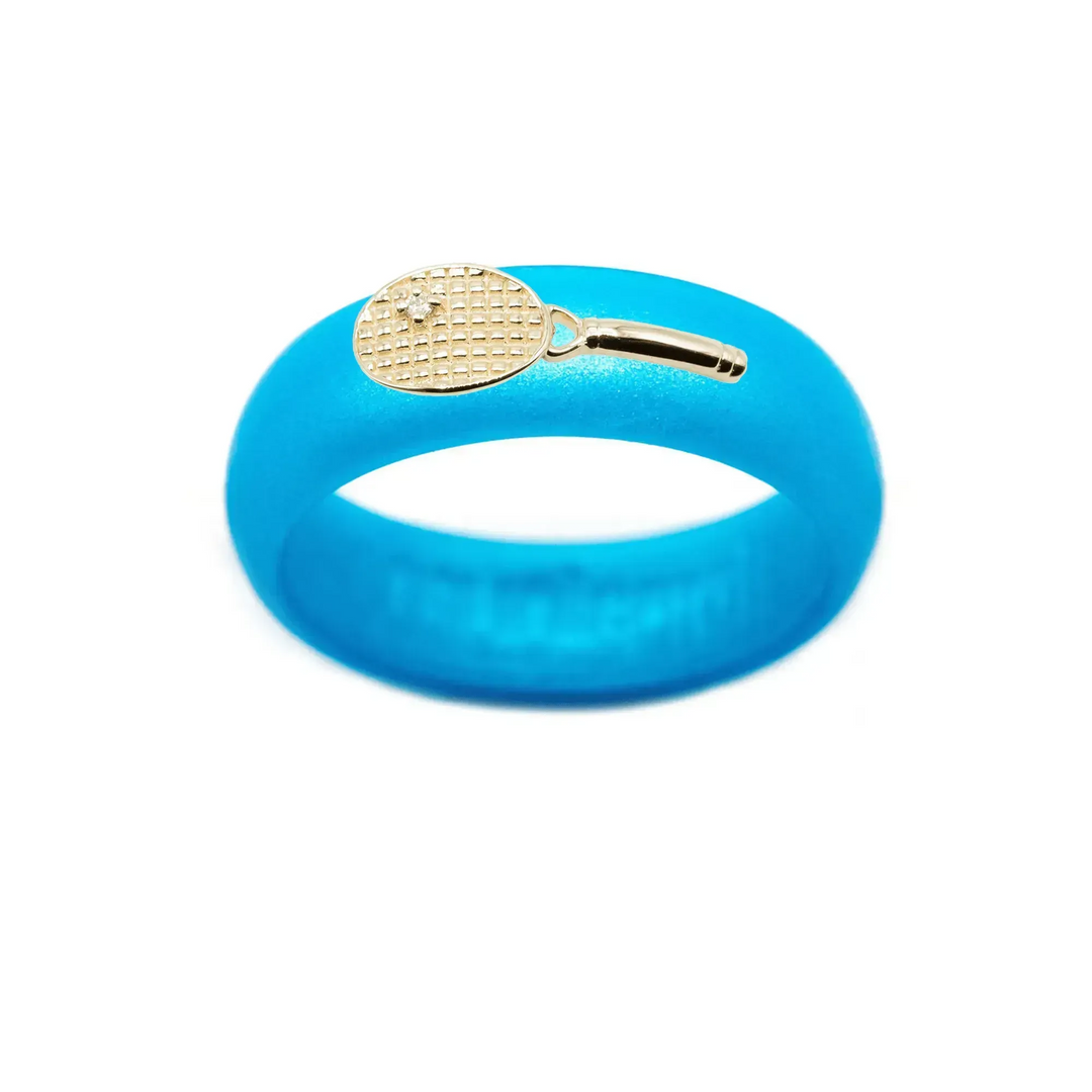 Yellow Gold Diamond Tennis Racket Silicone Ring - Size 4