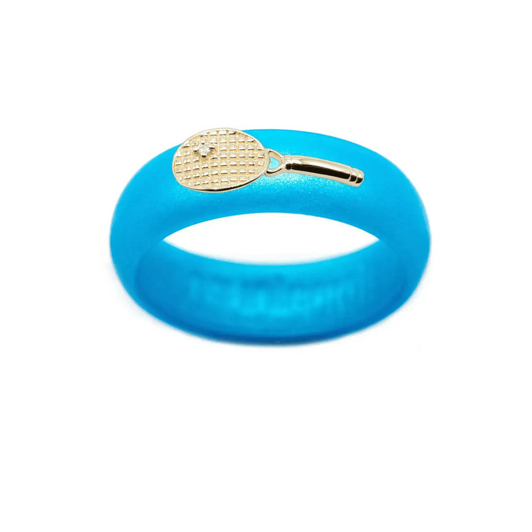 Yellow Gold Diamond Tennis Racket Silicone Ring - Size 7