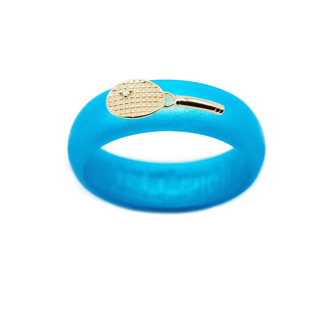 Yellow Gold Diamond Tennis Racket Silicone Ring - Size 7