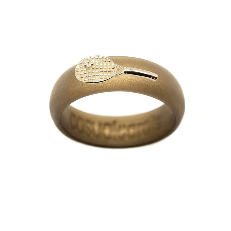 Yellow Gold Diamond Tennis Racket Silicone Ring - Size 7
