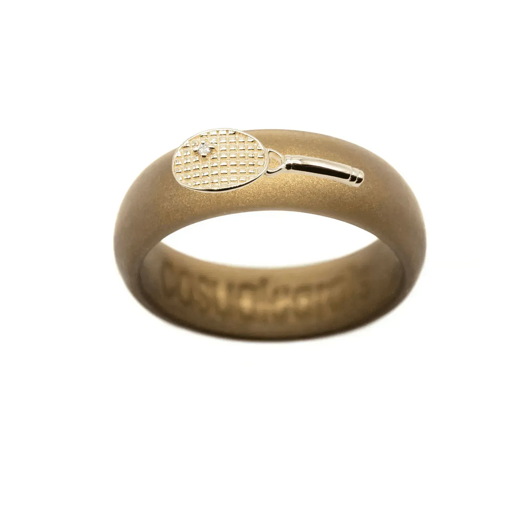 Yellow Gold Diamond Tennis Racket Silicone Ring - Size 7