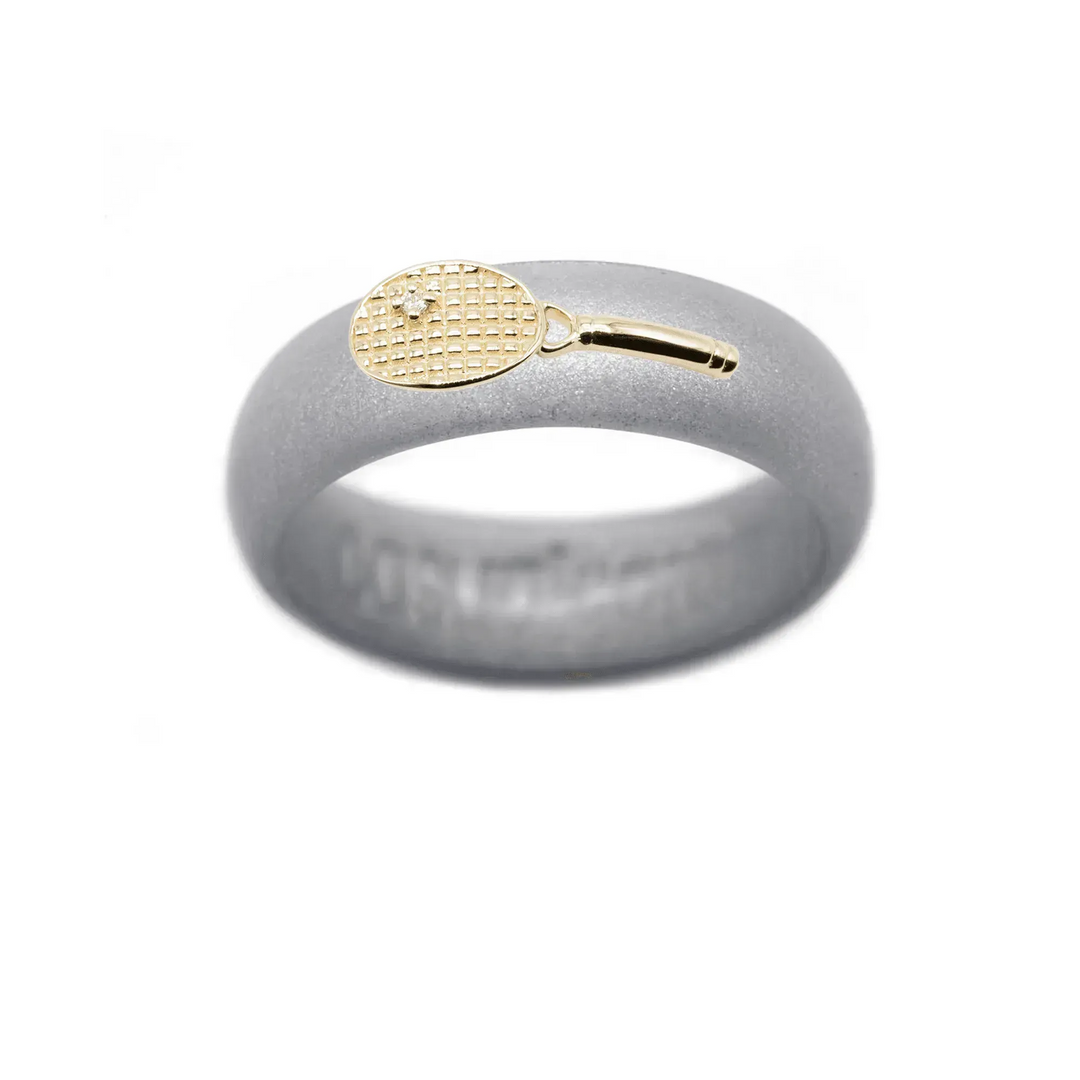 Yellow Gold Diamond Tennis Racket Silicone Ring - Size 7
