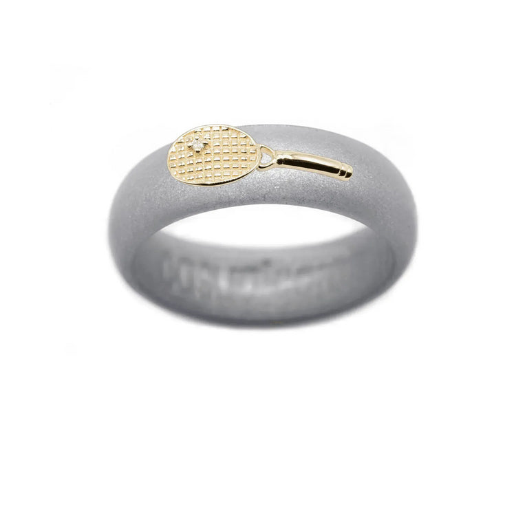 Yellow Gold Diamond Tennis Racket Silicone Ring - Size 6