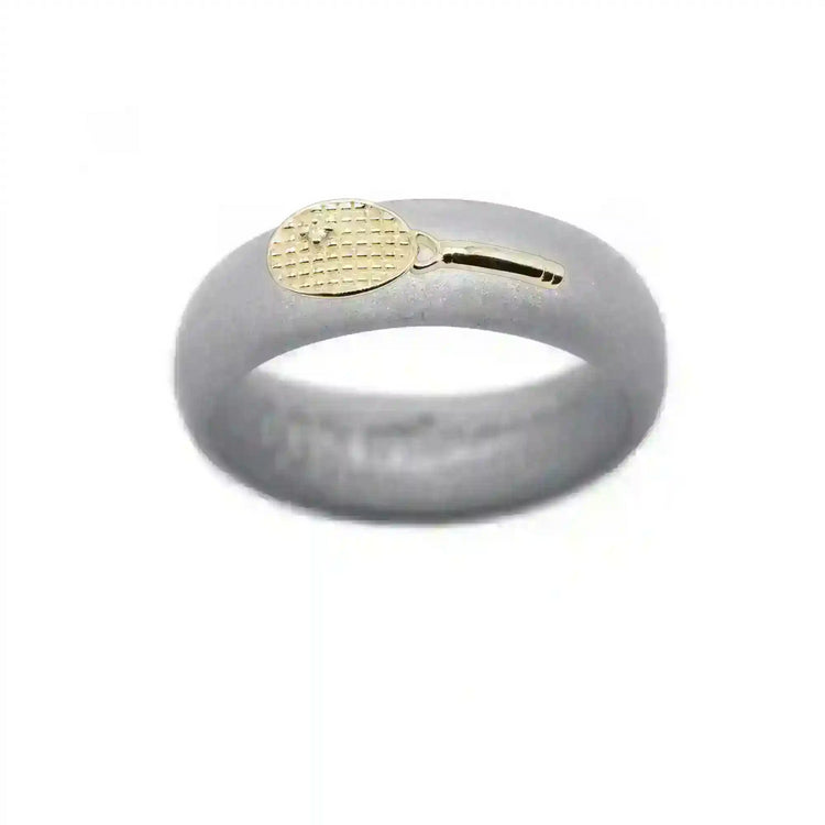 Yellow Gold Diamond Tennis Racket Silicone Ring - Size 9