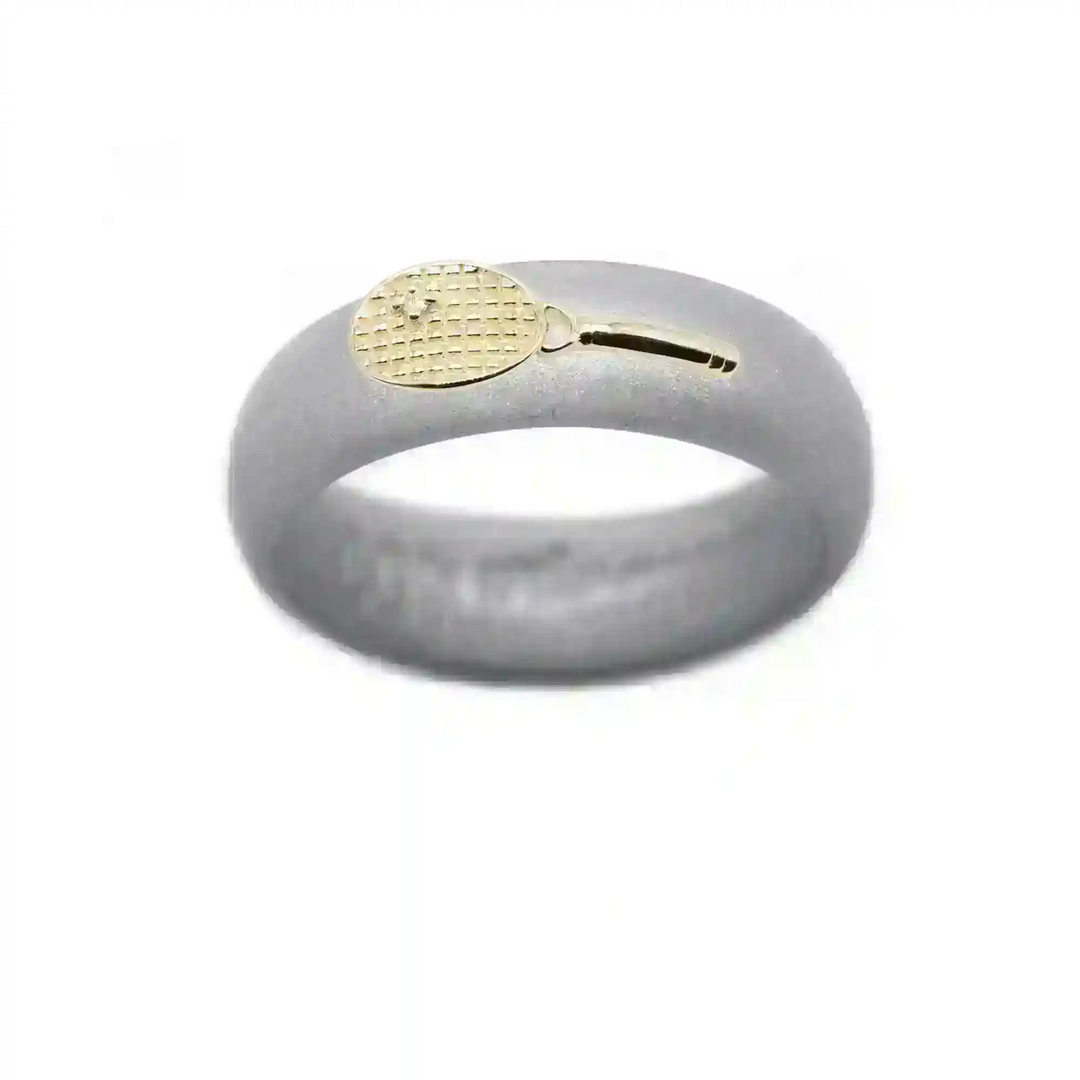 Yellow Gold Diamond Tennis Racket Silicone Ring - Size 9