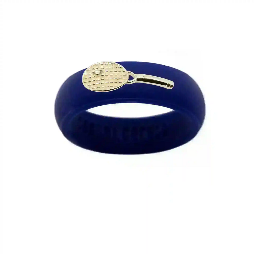 Yellow Gold Diamond Tennis Racket Silicone Ring - Size 9