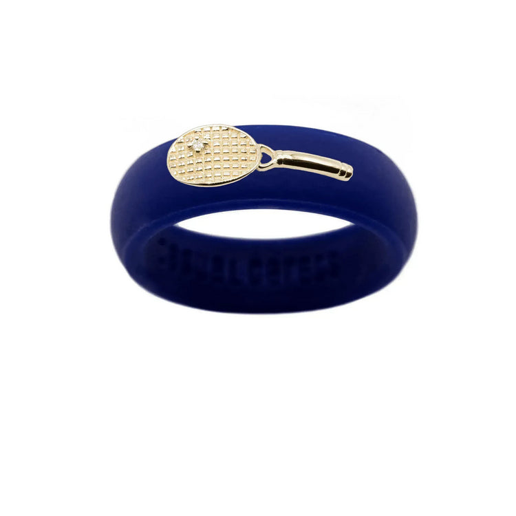 Yellow Gold Diamond Tennis Racket Silicone Ring - Size 7