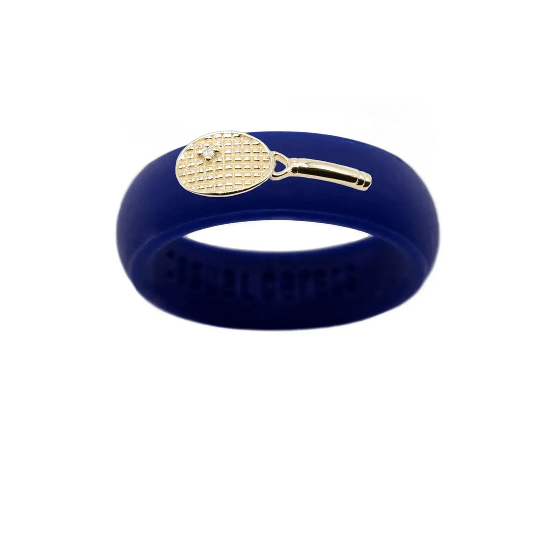Yellow Gold Diamond Tennis Racket Silicone Ring - Size 7