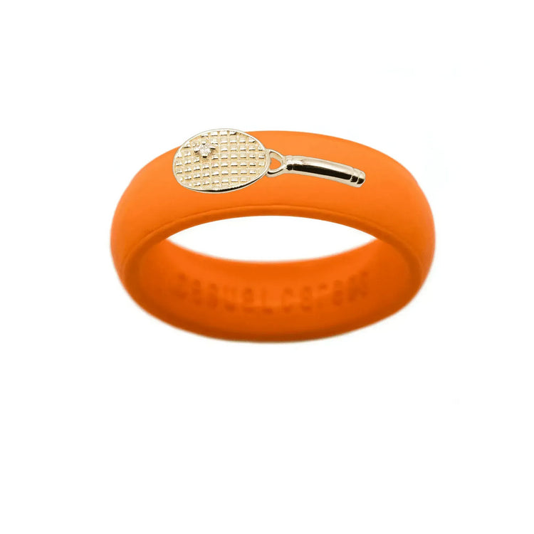 Yellow Gold Diamond Tennis Racket Silicone Ring - Size 7