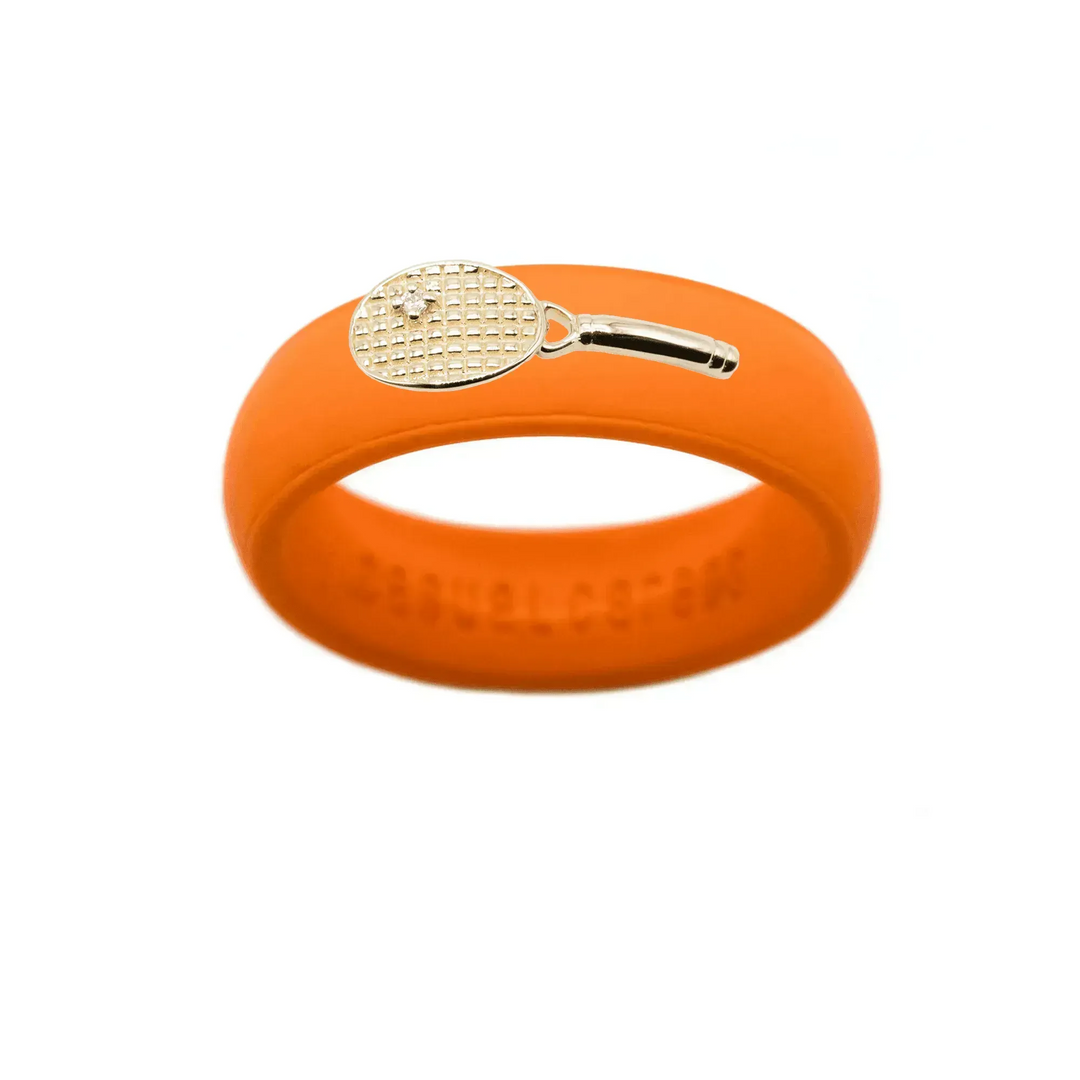 Yellow Gold Diamond Tennis Racket Silicone Ring - Size 7