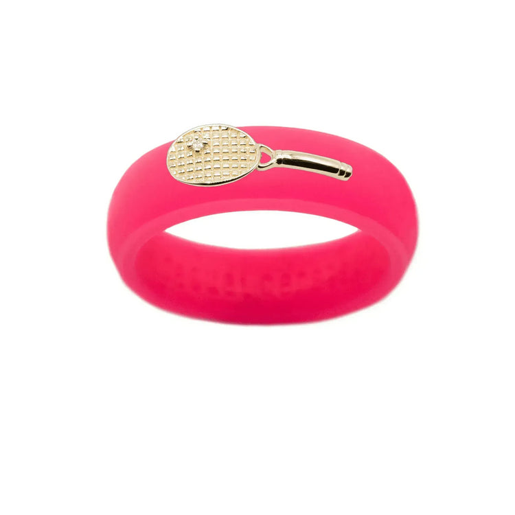 Yellow Gold Diamond Tennis Racket Silicone Ring - Size 7