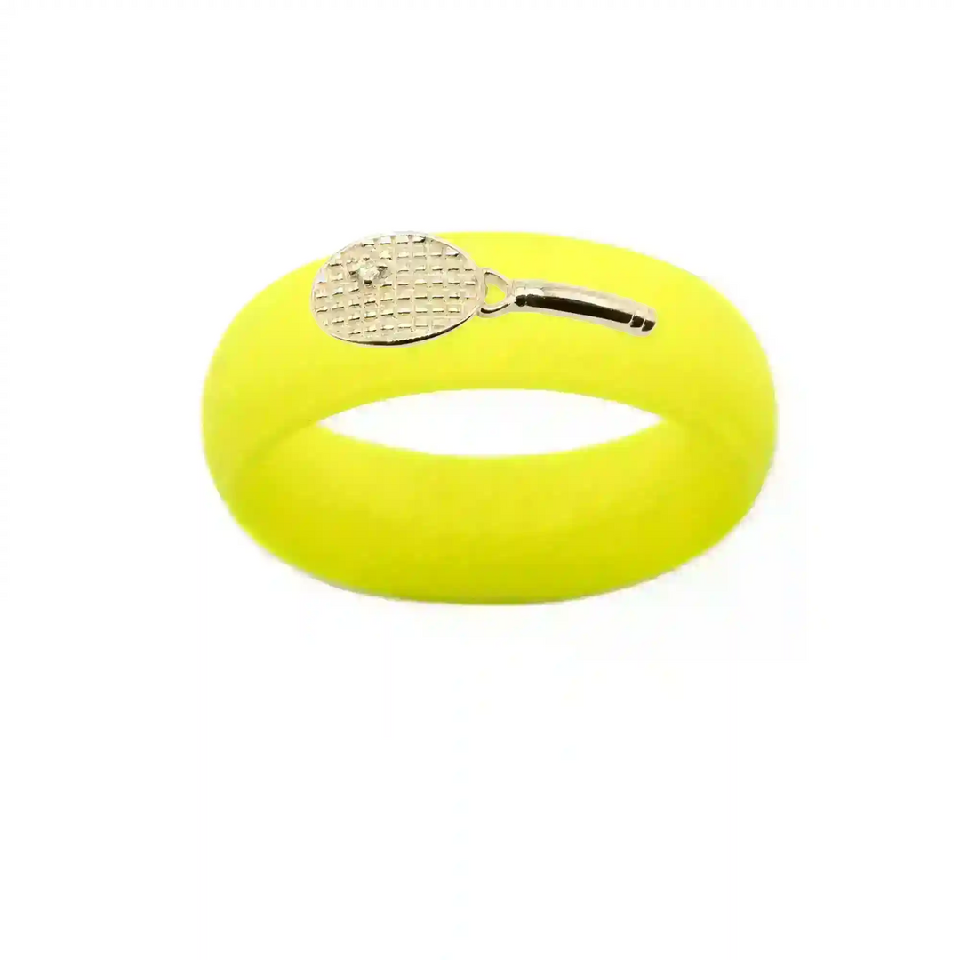 Yellow Gold Diamond Tennis Racket Silicone Ring - Size 9