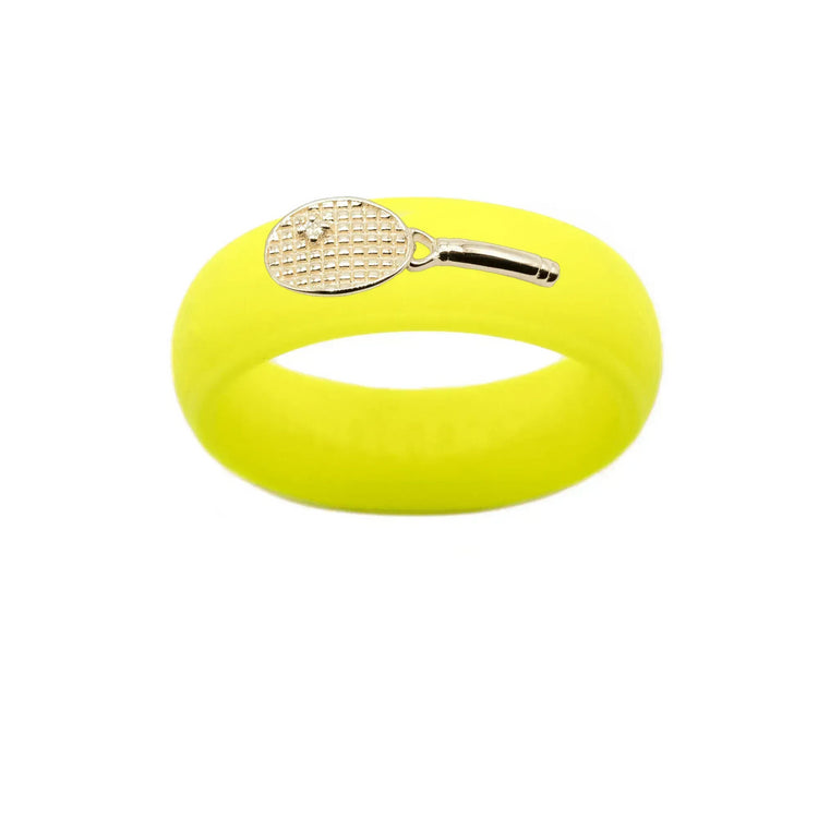Yellow Gold Diamond Tennis Racket Silicone Ring - Size 7