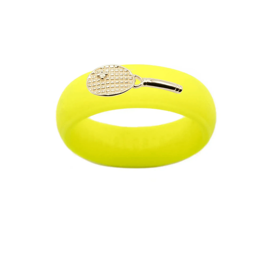 Yellow Gold Diamond Tennis Racket Silicone Ring - Size 7