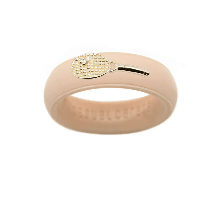 Yellow Gold Diamond Tennis Racket Silicone Ring - Size 7