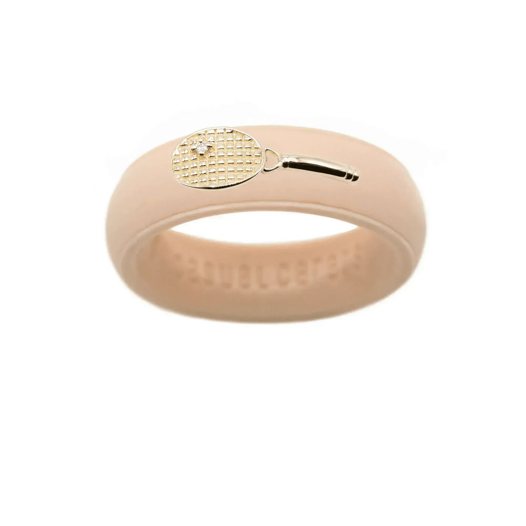 Yellow Gold Diamond Tennis Racket Silicone Ring - Size 7