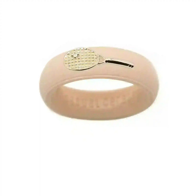 Yellow Gold Diamond Tennis Racket Silicone Ring - Size 9
