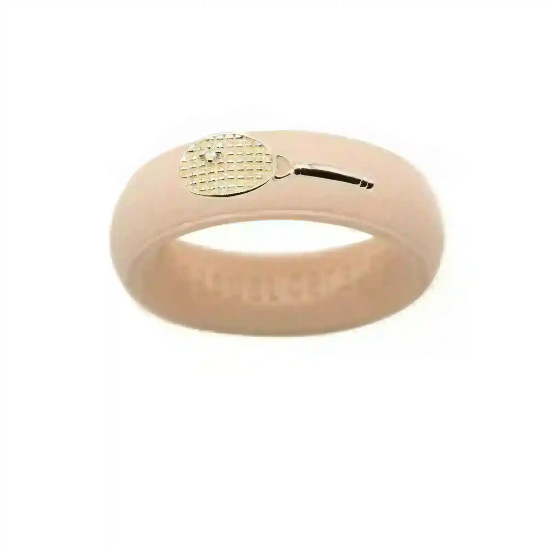 Yellow Gold Diamond Tennis Racket Silicone Ring - Size 9