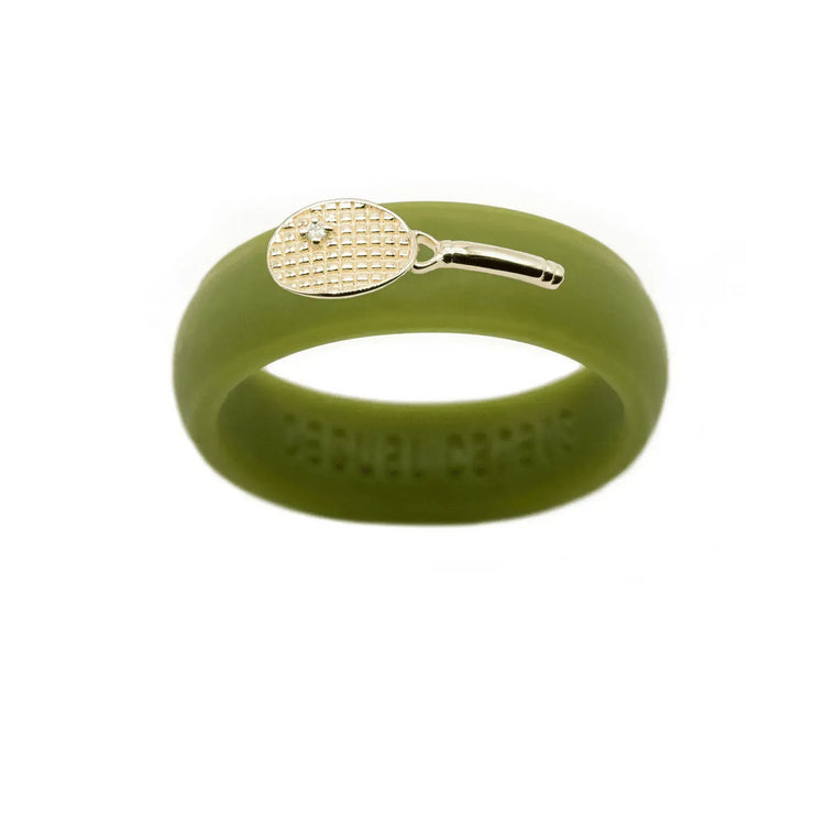 Yellow Gold Diamond Tennis Racket Silicone Ring - Size 7