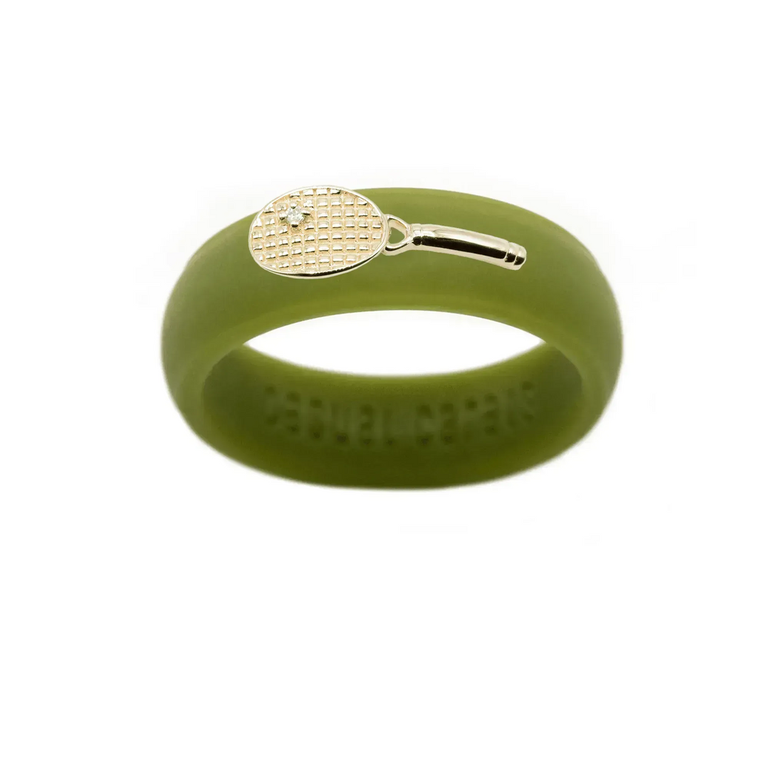 Yellow Gold Diamond Tennis Racket Silicone Ring - Size 7