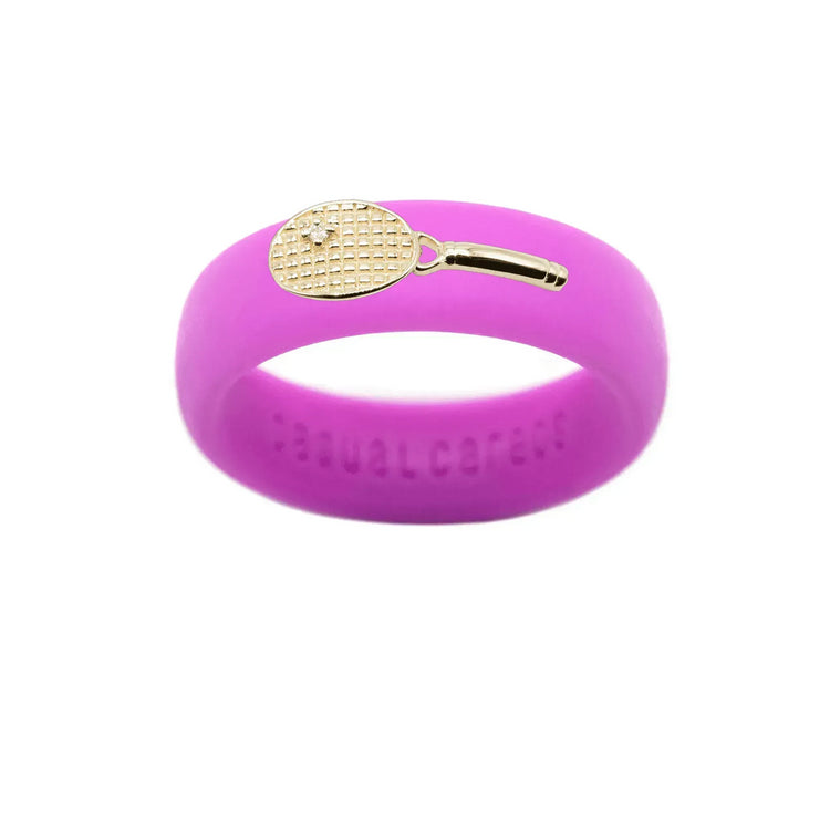 Yellow Gold Diamond Tennis Racket Silicone Ring - Size 7