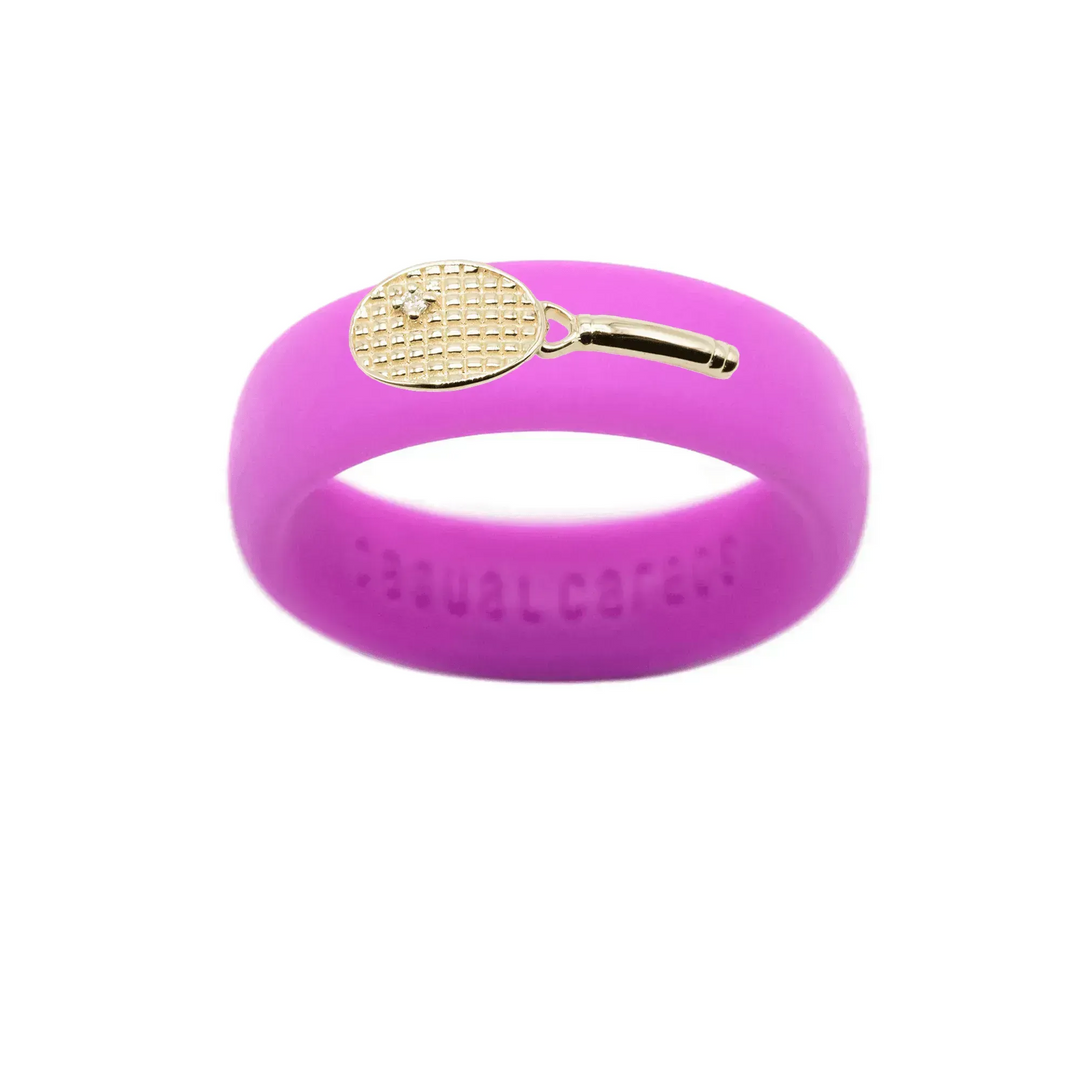 Yellow Gold Diamond Tennis Racket Silicone Ring - Size 7